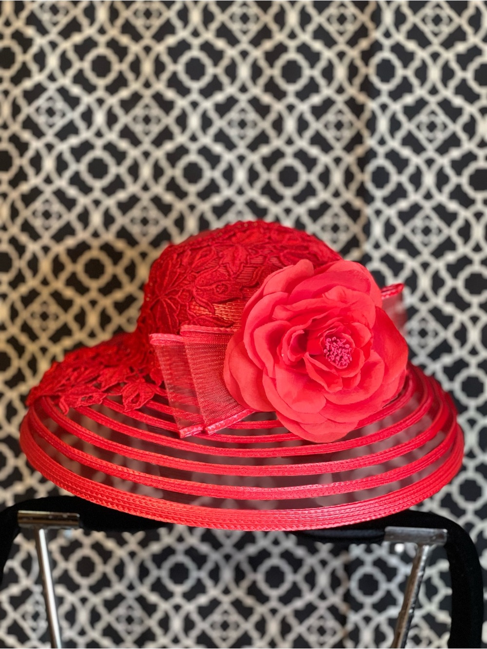 Red Floral Accent Women's Dress Hat